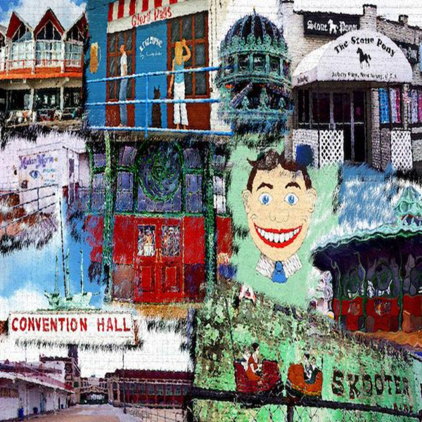 Asbury Park landmarks with 11 composite photos.  Includes Convention Hall, The Stone Pony, Merry Go Round, Skooter, and more