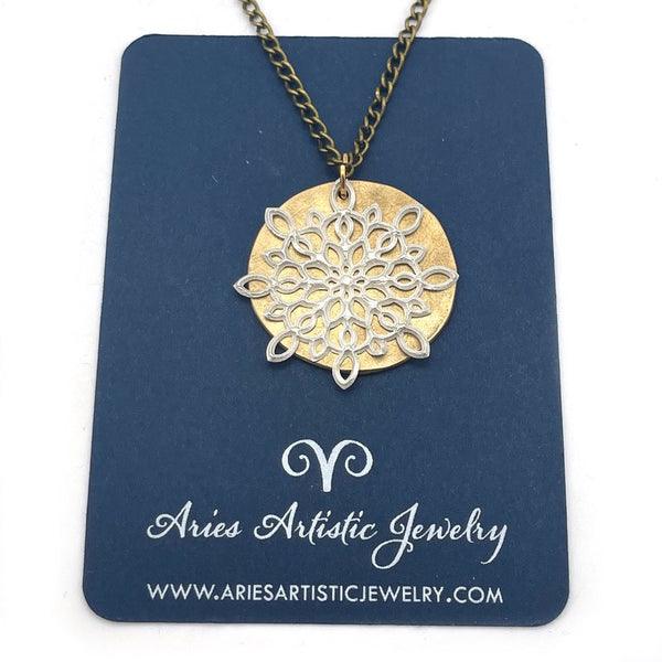 Bronze and Pure Silver Snowflake Necklace