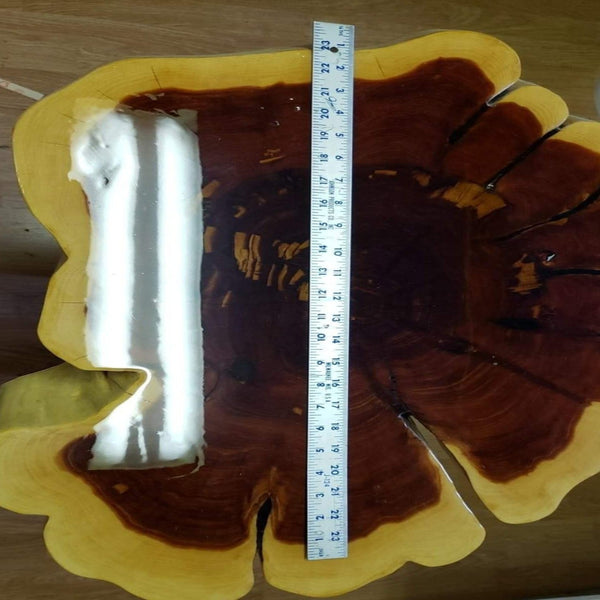 Red cedar table with metal legs created by RDK of NJ