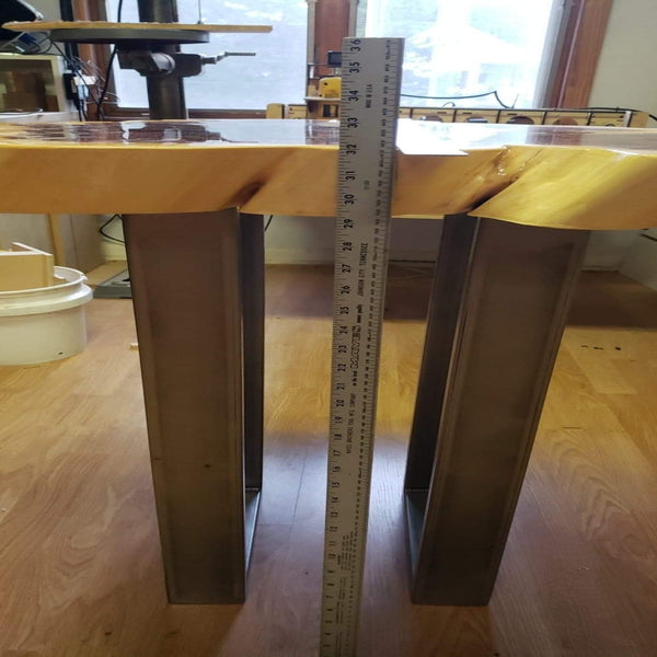 Red cedar table with metal legs created by RDK of NJ