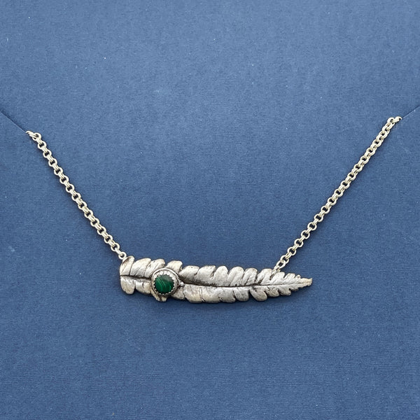Silver Fern Leaf Necklace with Malachite Gemstone