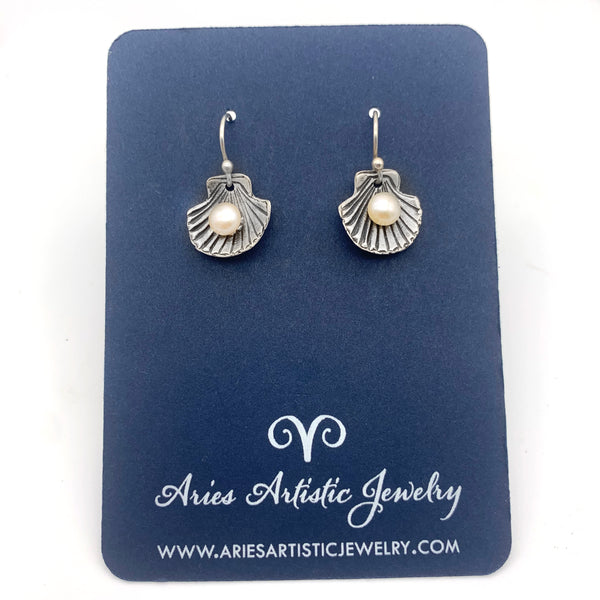 Sterling Silver Beach Clam Shell Earrings, Ocean Jewelry Pearl Earrings