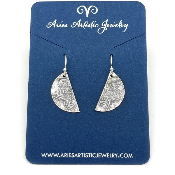 Sterling Silver Half Moon Mandala Earrings