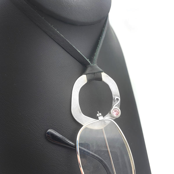 Sterling Silver Eyeglass Holder Necklace CZ Pink Sapphire