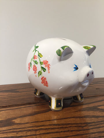 Hand-painted Piggy Bank - Red Bank Artisan Collective jewelry art vintage recycled Baby Gift, Susan's Art