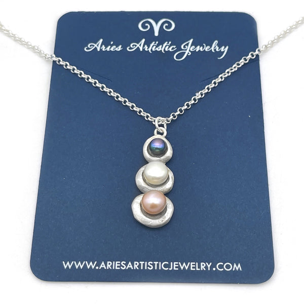 Vertical Stepping Stone Necklace with 3 Freshwater Pearls