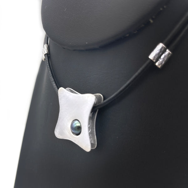 Sterling Silver Square Shadow Box with Freshwater Pearl