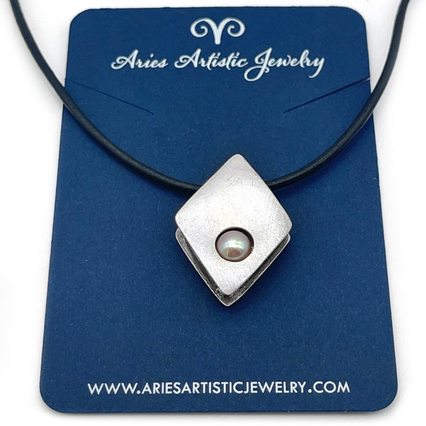 Copy of Sterling Silver Diamond Shaped Shadow Box with Freshwater Pearl