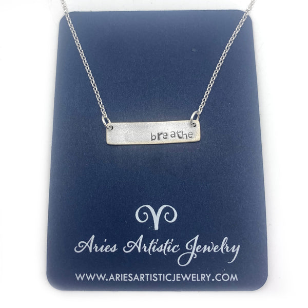 breathe Word bar necklace sterling silver jewelry by NJ artist