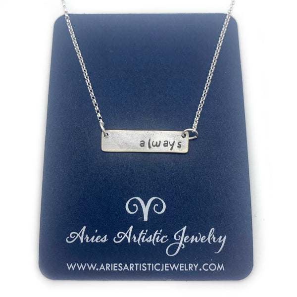 "always" Word bar necklace sterling silver jewelry by NJ artist