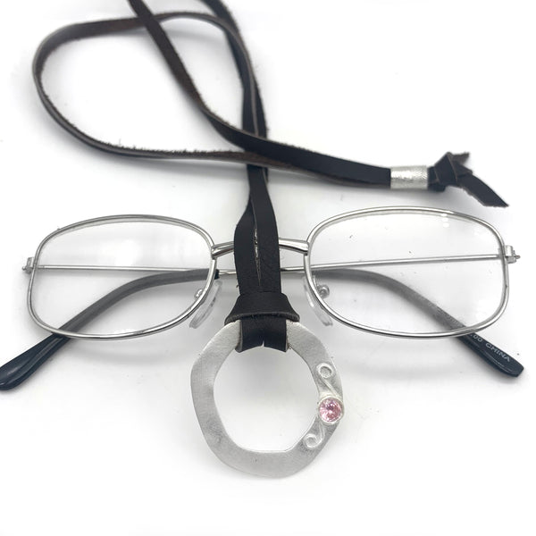Sterling Silver Eyeglass Holder with CZ Pink Sapphire Swirl Design