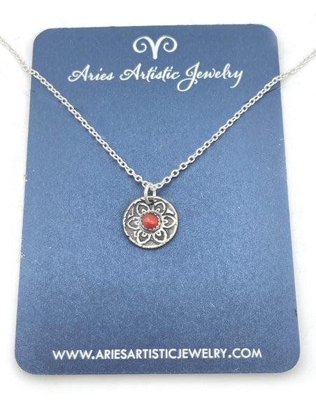 Round Mandala Flower Necklace with Gemstone Cabochon
