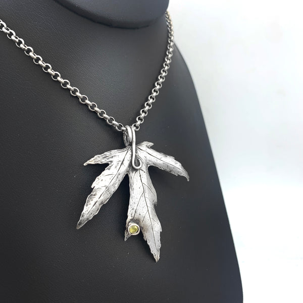 Fine Silver Pointed Colorado Leaf Necklace