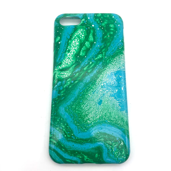 Hydro Dipped Phone Cases in Green Blue and White- iPhone 7, iPhone 8, iPhone SE (2020)