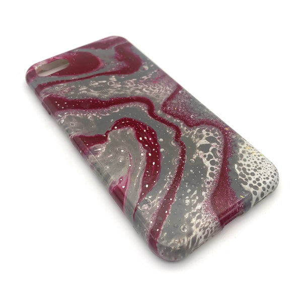 Hydro Dipped Phone Cases in Deep Red Silver and White- iPhone 7, iPhone 8, iPhone SE (2020)
