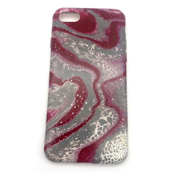 Hydro Dipped Phone Cases in Deep Red Silver and White- iPhone 7, iPhone 8, iPhone SE (2020)
