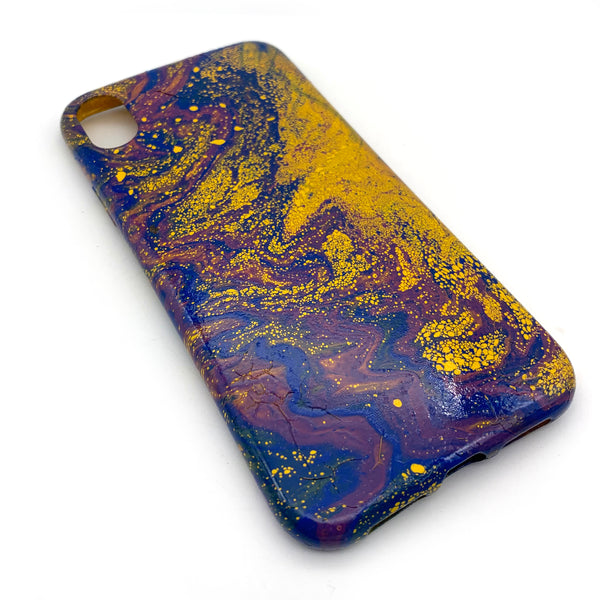 Hydro Dipped Phone Cases in Golden Yellow, Blue and Purple - iPhone XR