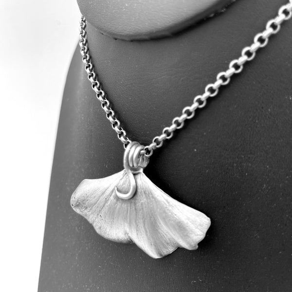 Pure Silver Ginkgo Leaf Necklace with Swirl Bail, Nature Jewelry