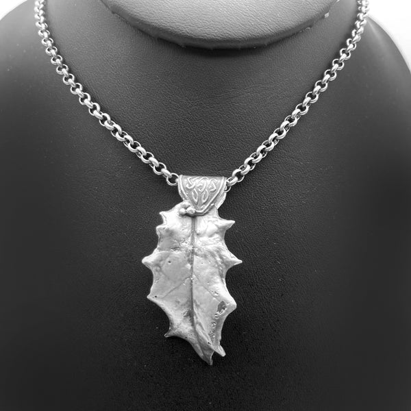 Fine Silver Holly Leaf Necklace, Winter Jewelry Nature Lover