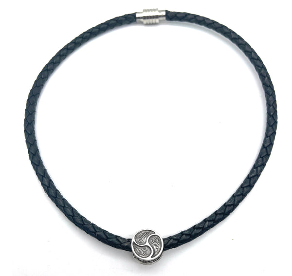 Two Sided Braided Leather Swirls Necklace