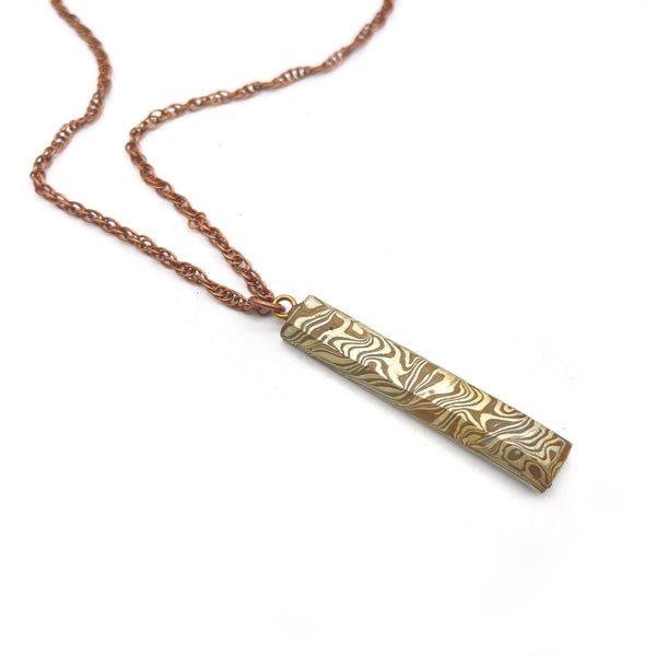 Large Mokume Gane Copper & Pure Silver Vertical Stick Necklace