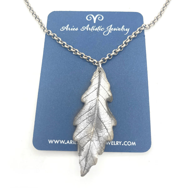 Medium Pure Silver Oak Leaf Necklace