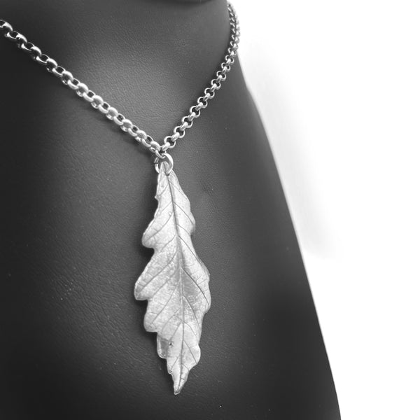 Medium Pure Silver Oak Leaf Necklace
