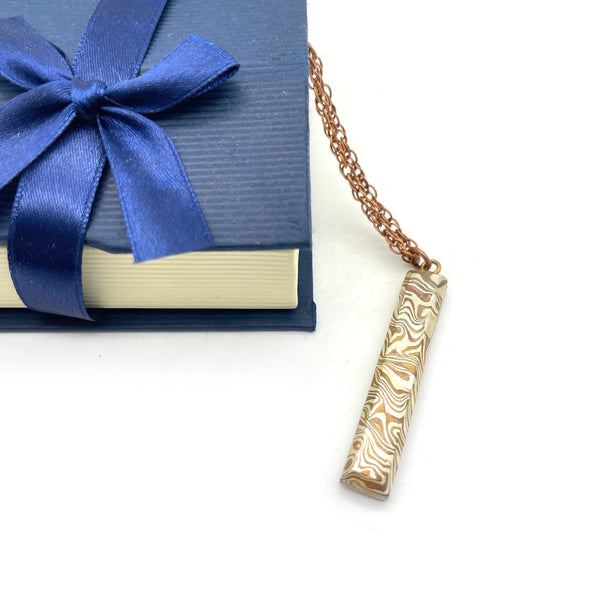 Large Mokume Gane Copper & Pure Silver Vertical Stick Necklace
