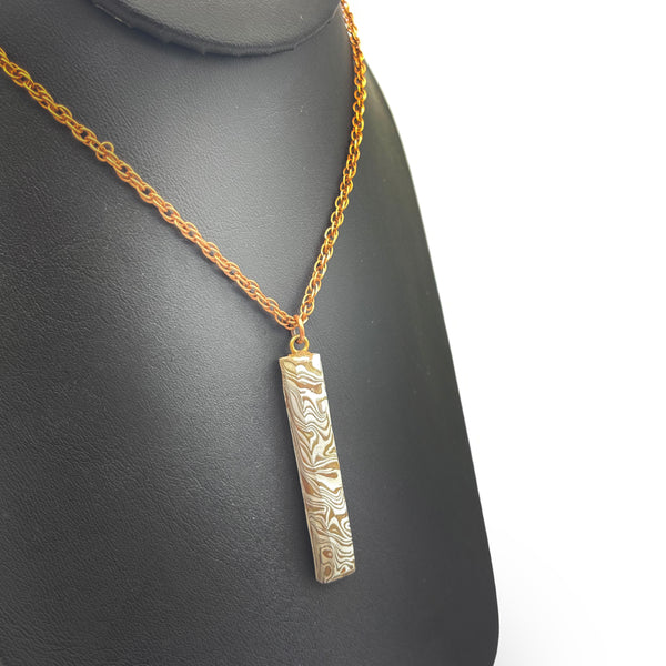 Large Mokume Gane Copper & Pure Silver Vertical Stick Necklace