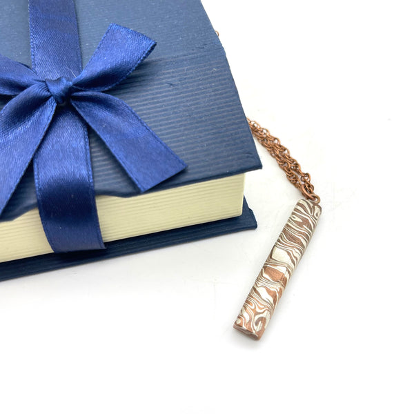 Small Mokume Gane Copper & Pure Silver Vertical Stick Necklace