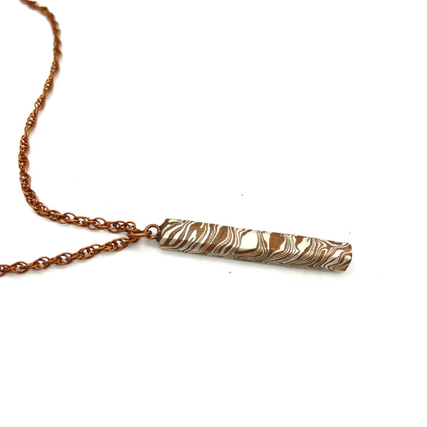 Small Mokume Gane Copper & Pure Silver Vertical Stick Necklace