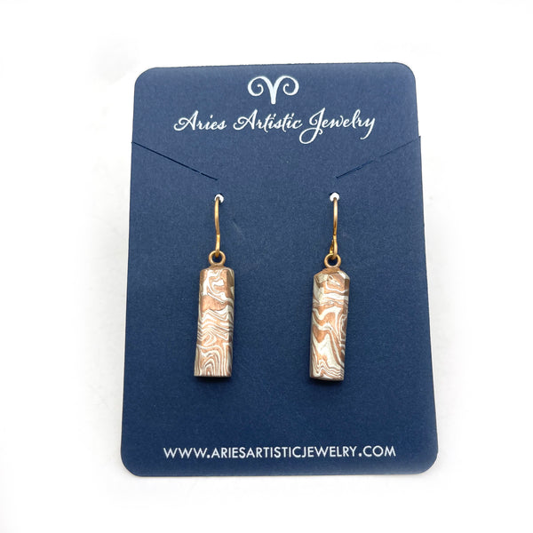 Mokume Gane Copper & Pure Silver Bar Earrings