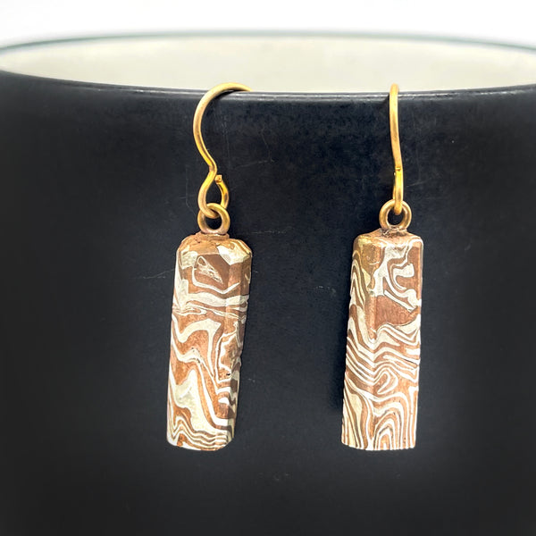 Mokume Gane Copper & Pure Silver Bar Earrings