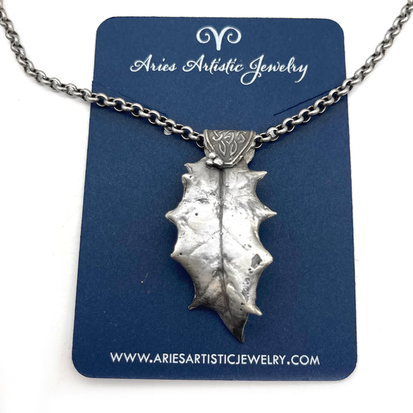 Fine Silver Holly Leaf Necklace, Winter Jewelry Nature Lover