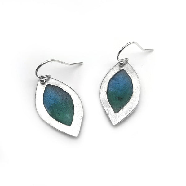 Sterling Silver Leaf Earrings Blue/Green