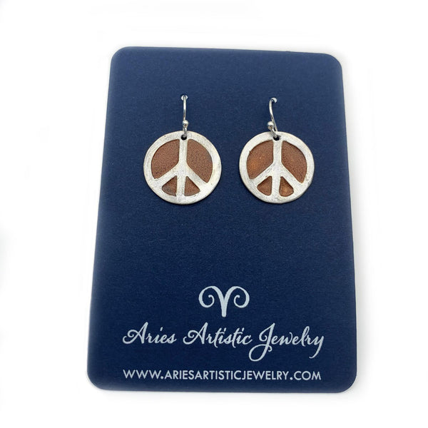 Copper Peace Sign Earrings Peace & Love Jewelry