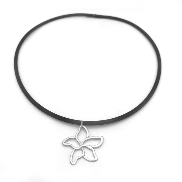 Pointed Flower Necklace on Rubber Cord Nature Jewelry