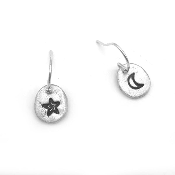 Sterling Silver Moon & Star Earrings, Moon Earrings Celestial Jewelry