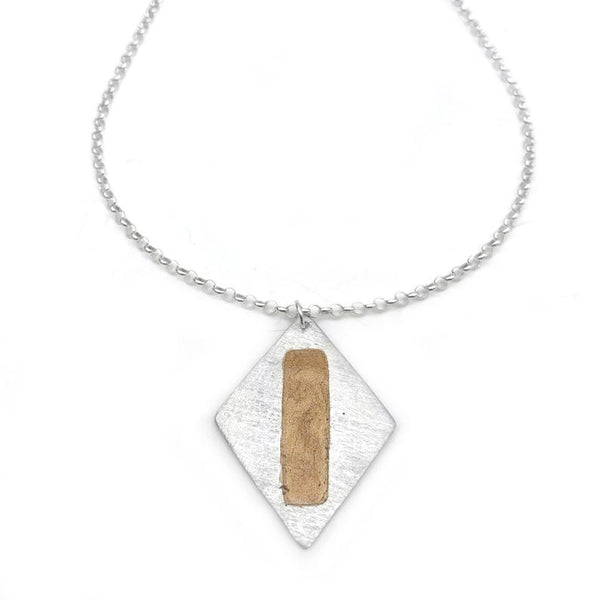 Sterling Silver Diamond Shaped Pendant with Copper Accents