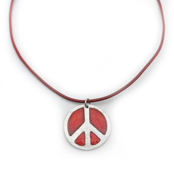 Sterling Silver Peace Sign Necklace Red Peace & Love Jewelry