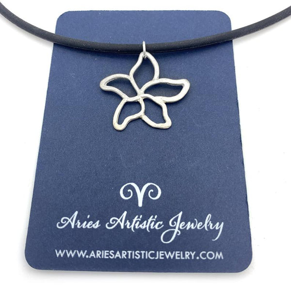 Pointed Flower Necklace on Rubber Cord Nature Jewelry