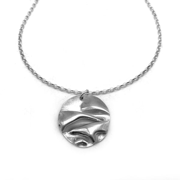 Fold Formed Silver Necklace Abstract Round Pendant