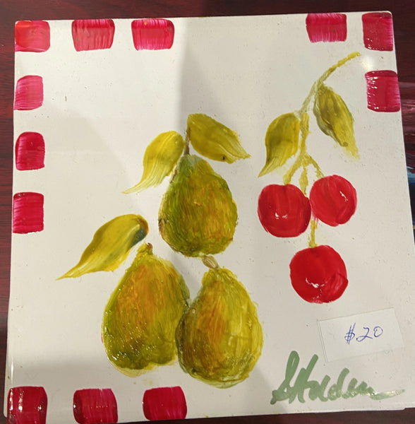pears and cherry trivets by Susan's Art of NJ