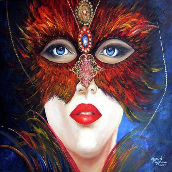 Venetian tiger mask oil painting by Leonardo Ruggieri