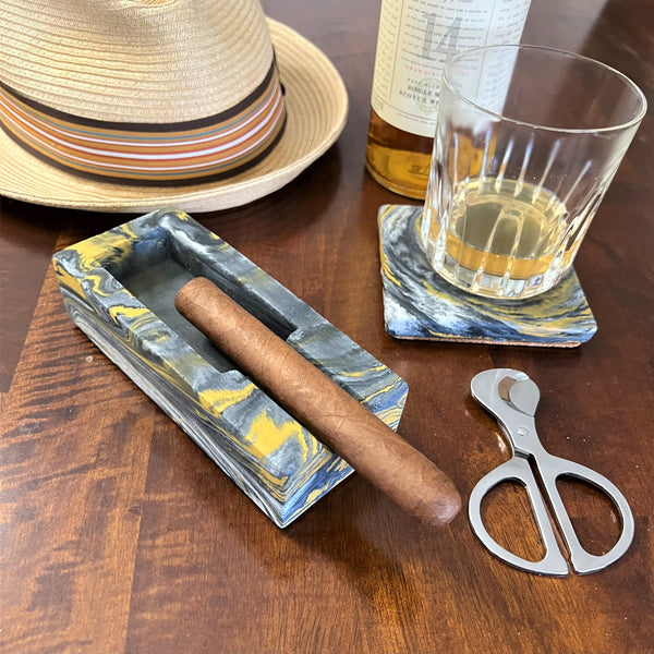 Concrete Single Cigar Ashtray and Coaster Set