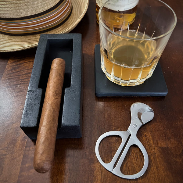 Concrete Single Cigar Ashtray and Coaster Set