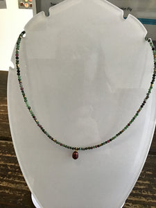Rubi in zoisite gold hematite fresh water pearl necklace