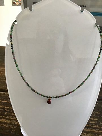 Rubi in zoisite gold hematite fresh water pearl necklace