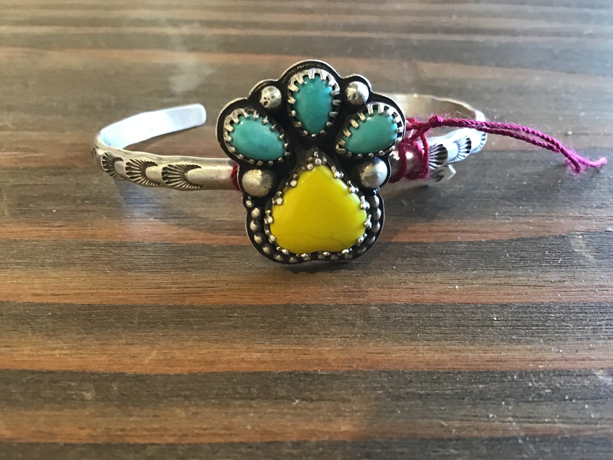 Yellow rosarita and turquoise silver bracelet