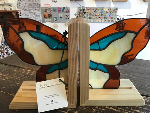 Stained glass butterfly book ends
